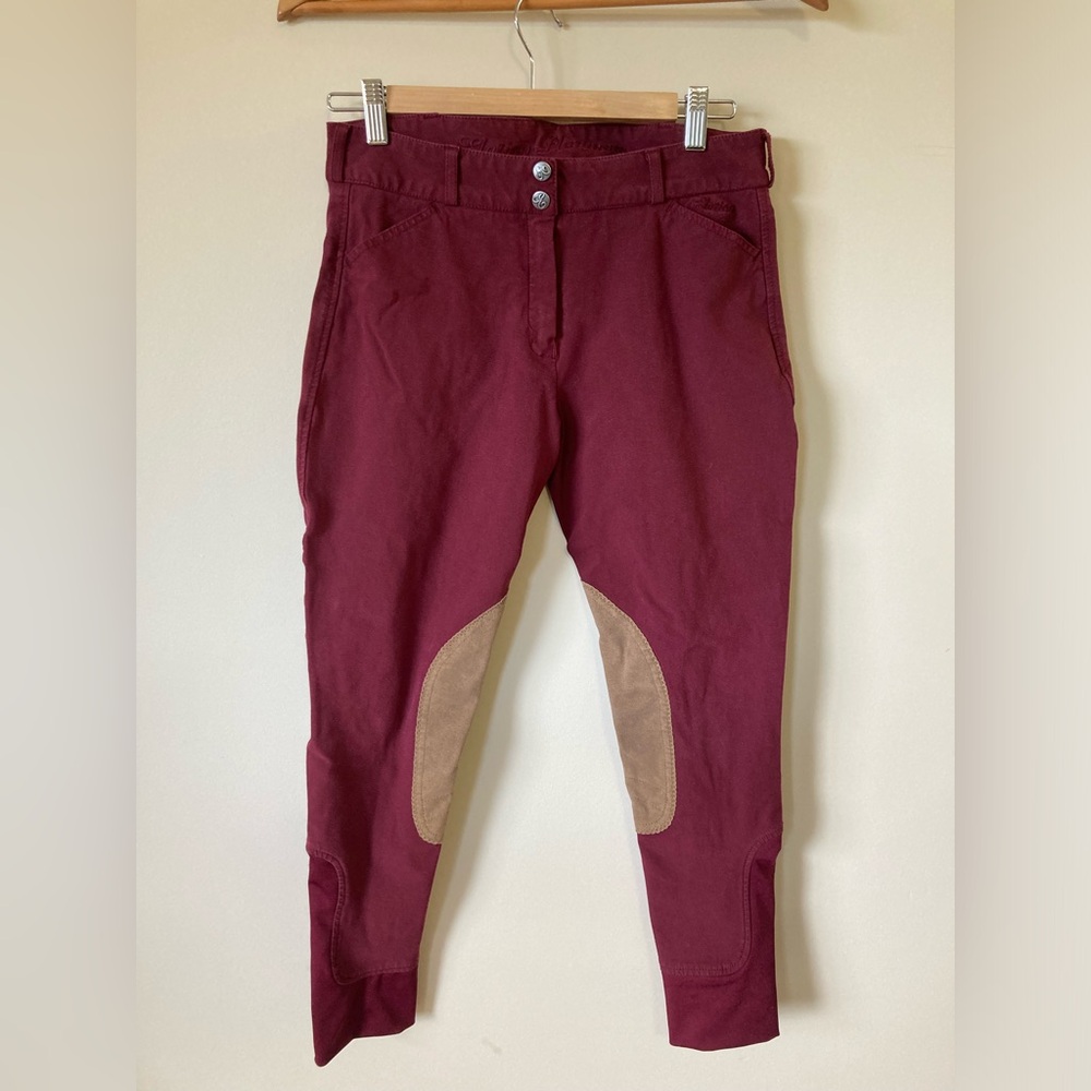 Elation Premium Riding Wear Riding Pants Burgundy with Tan Patches Size 30 R
